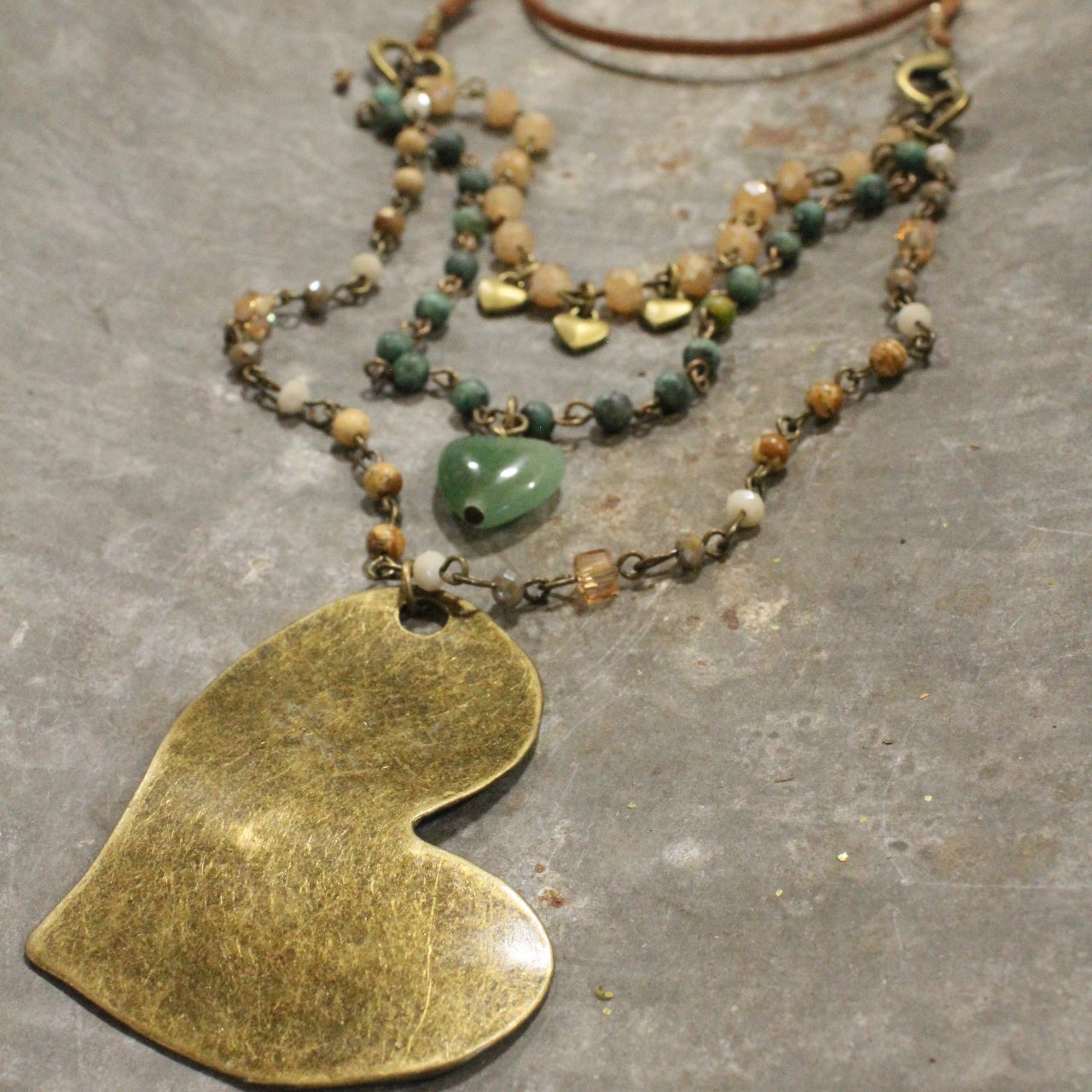 Layers Of Love Jasper & Bronze Heart Necklace