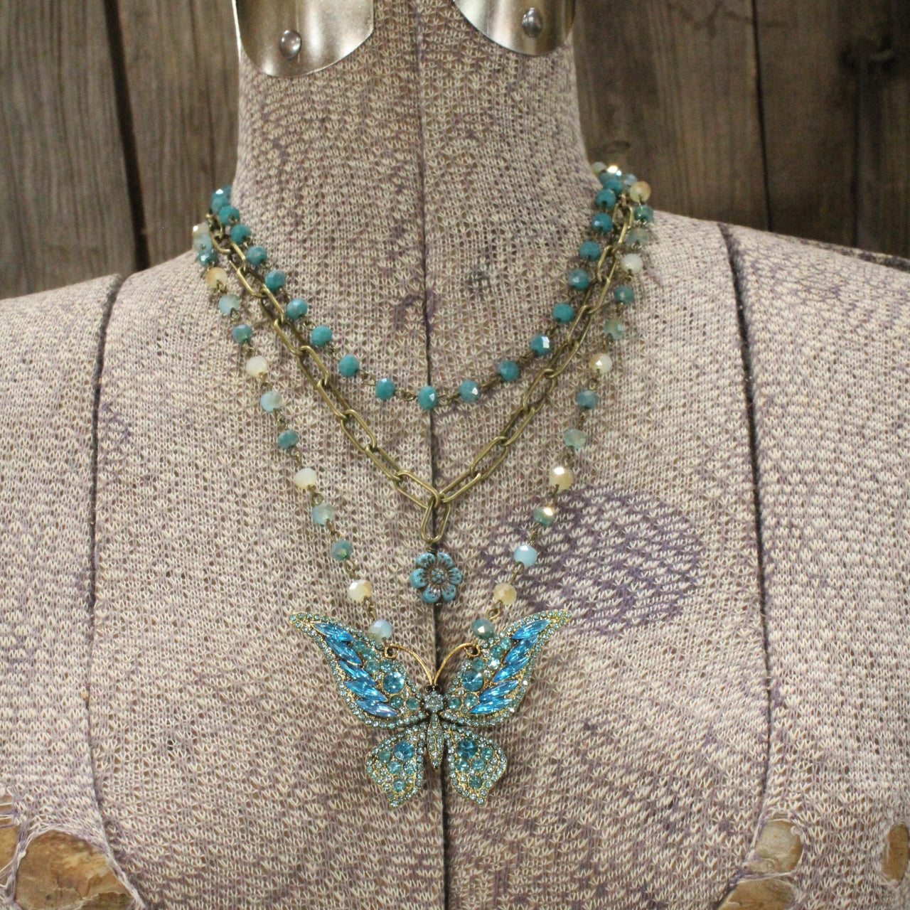 Just Dance Ice Blue Butterfly Layered Necklace