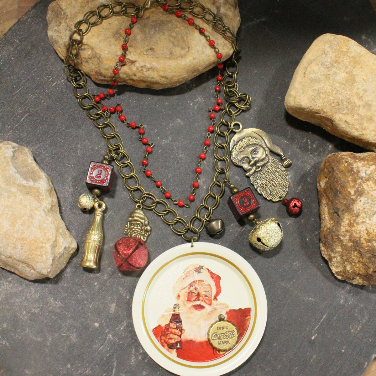 Vintage Coca Cola Christmas Charm'd Necklace