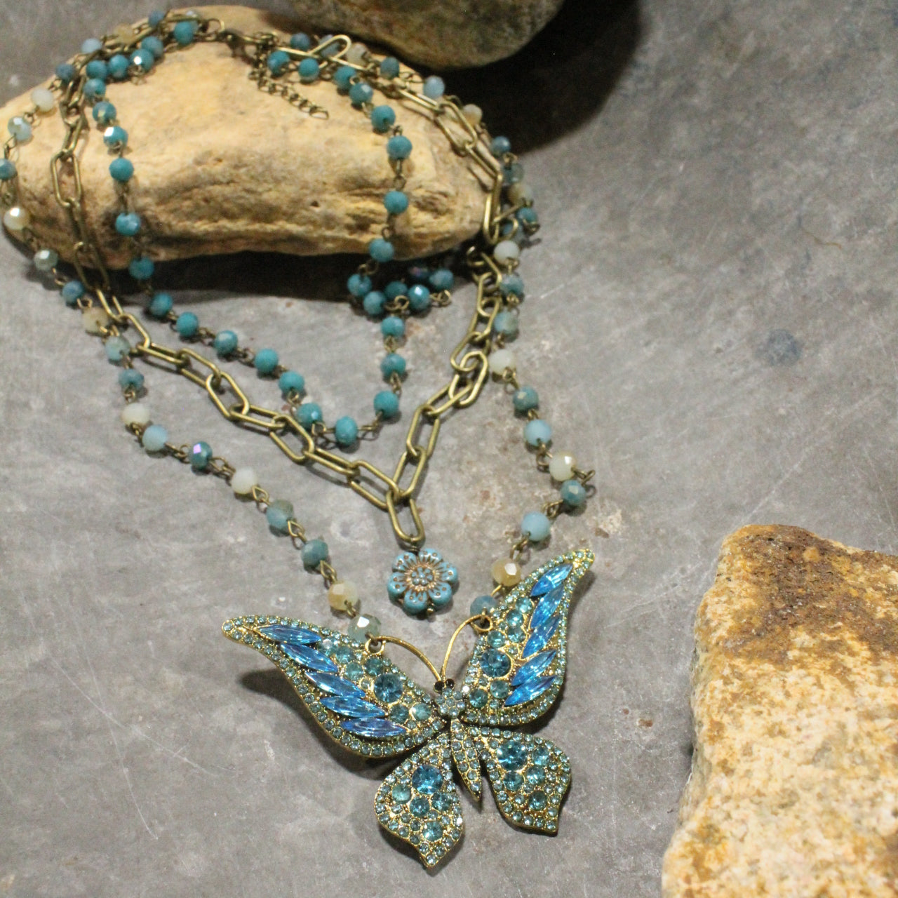 Just Dance Ice Blue Butterfly Layered Necklace