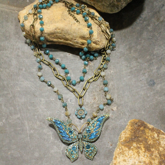 Just Dance Ice Blue Butterfly Layered Necklace