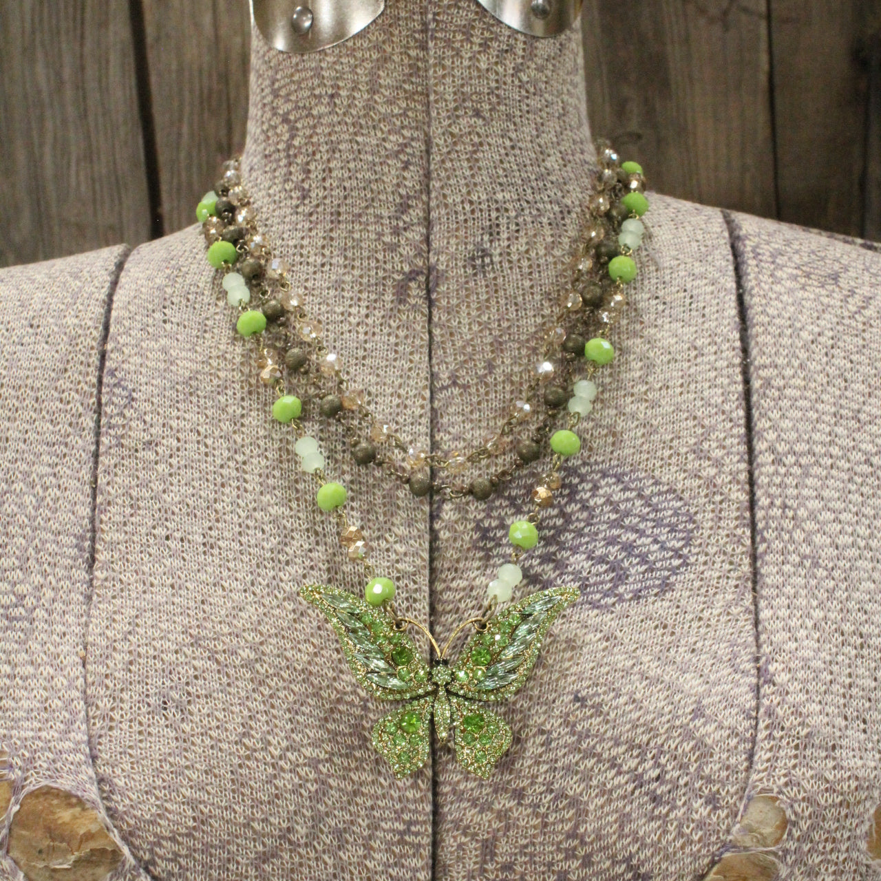 Just Dance Green Butterfly Layered Necklace