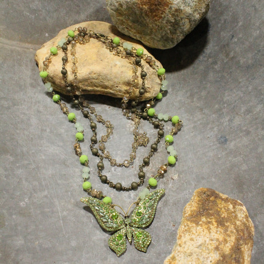 Just Dance Green Butterfly Layered Necklace