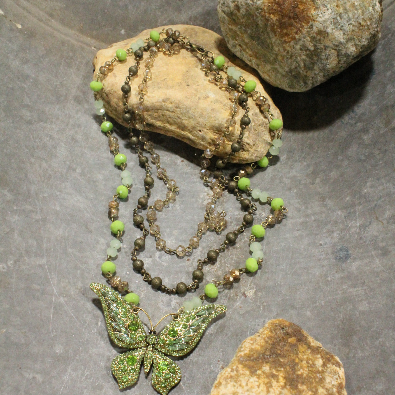 Just Dance Green Butterfly Layered Necklace