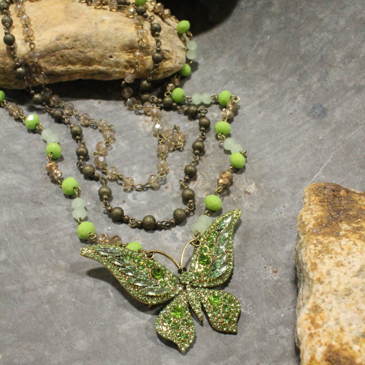 Just Dance Green Butterfly Layered Necklace