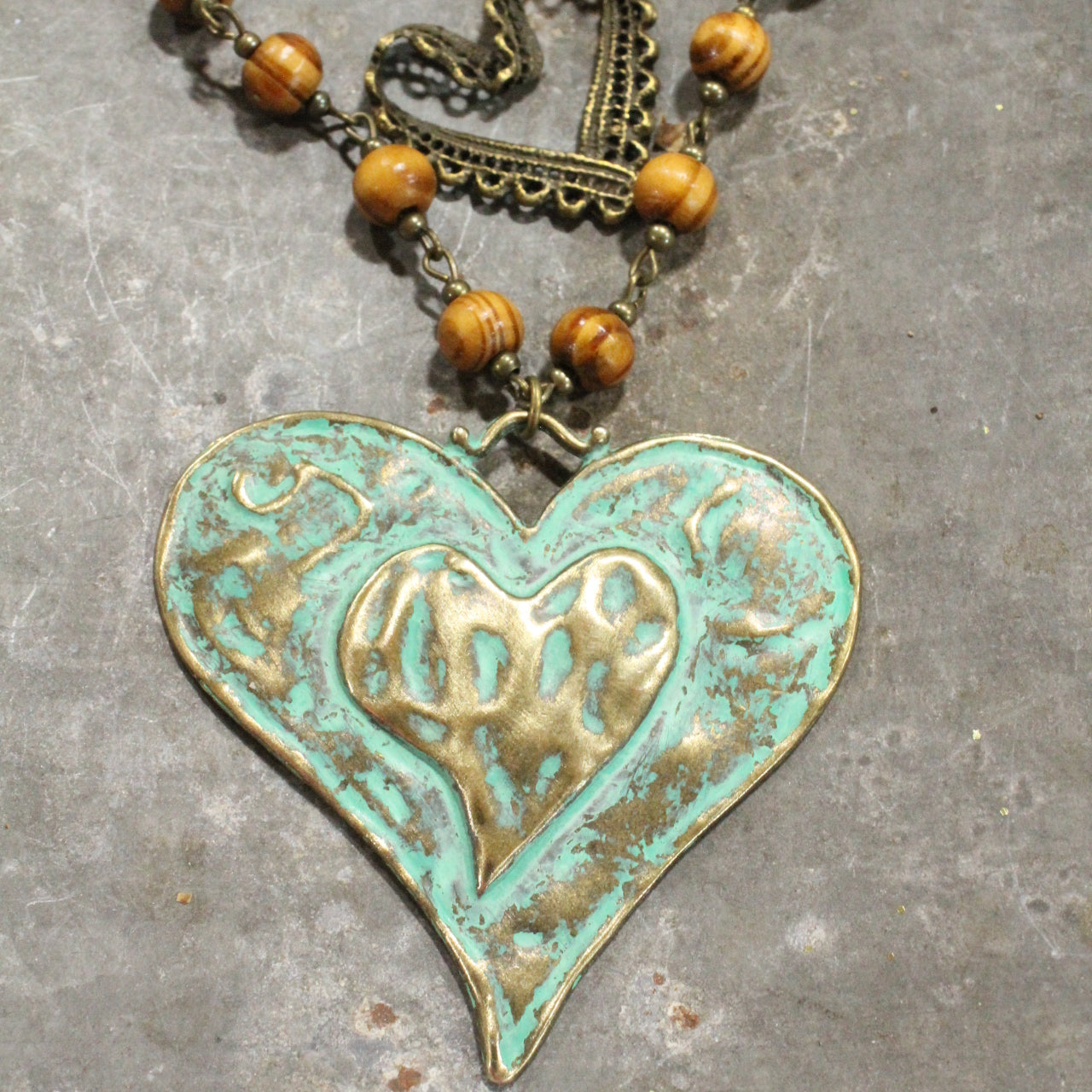 Verdigris Leather Heart Layered Necklace