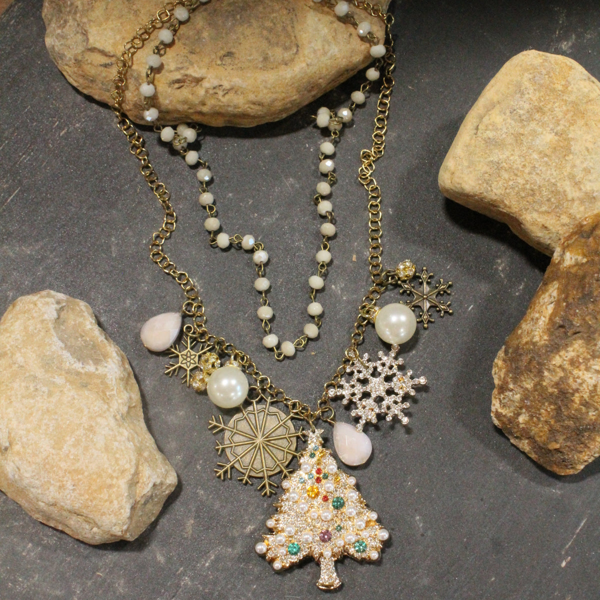 Snowflakes Falling In A Winter Wonderland Charm'd Necklace