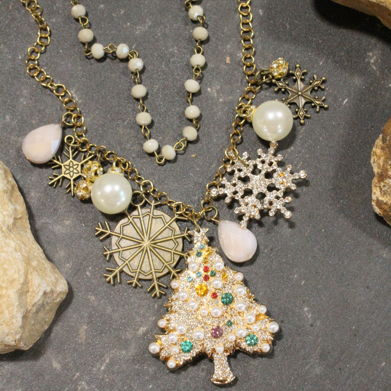 Snowflakes Falling In A Winter Wonderland Charm'd Necklace