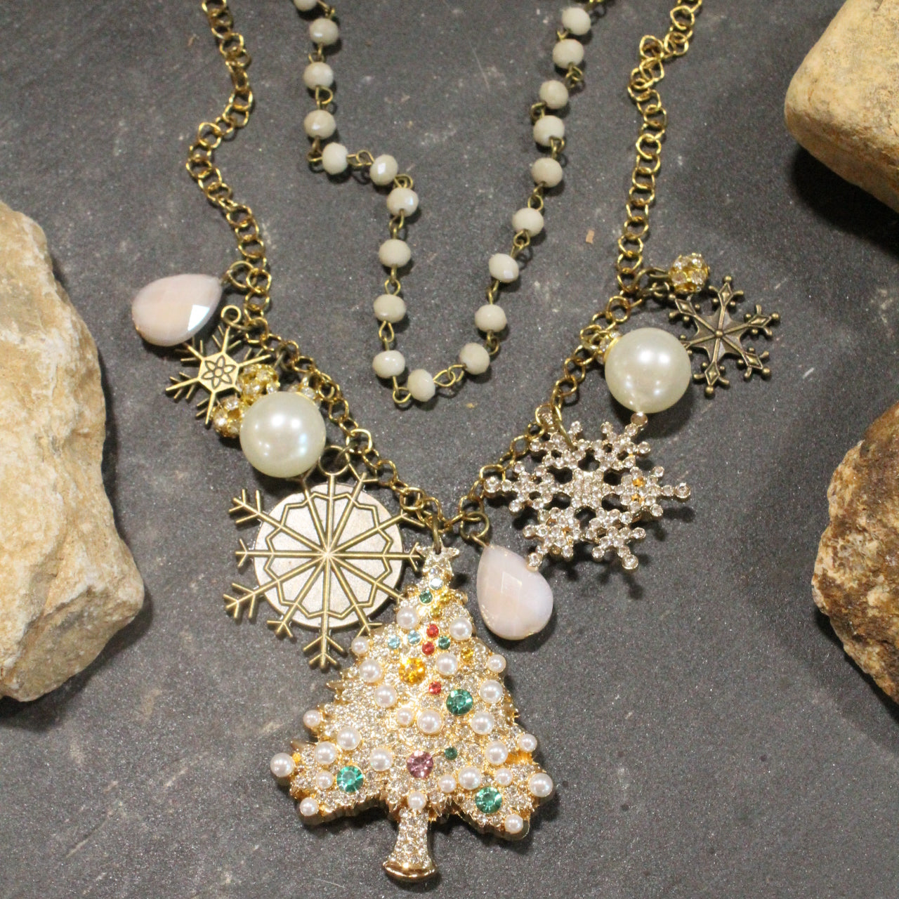 Snowflakes Falling In A Winter Wonderland Charm'd Necklace