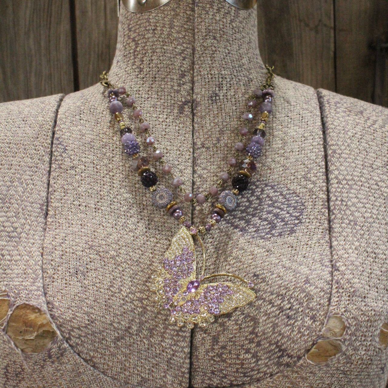 Floating Purple Butterfly Layered Necklace