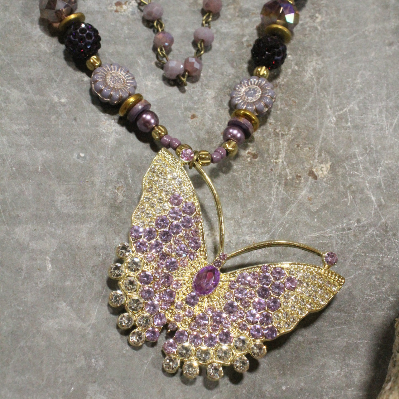 Floating Purple Butterfly Layered Necklace