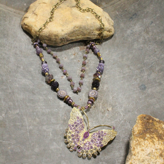Floating Purple Butterfly Layered Necklace