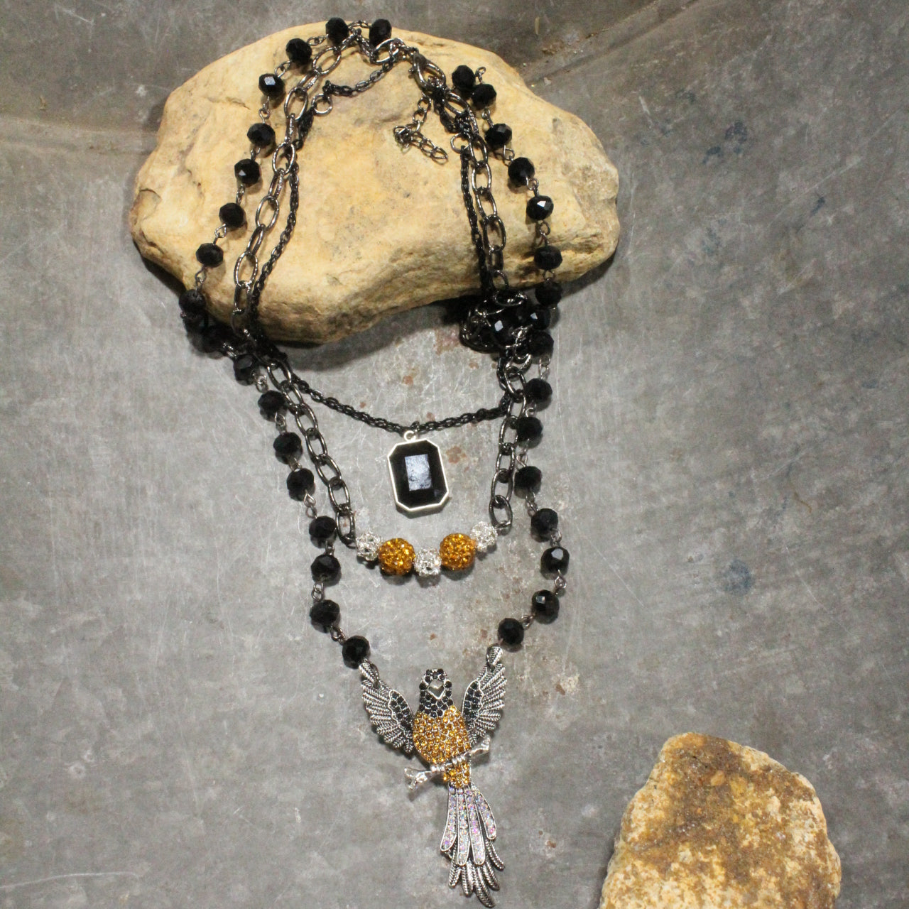 On Her Perch Golden Bird Layered Necklace