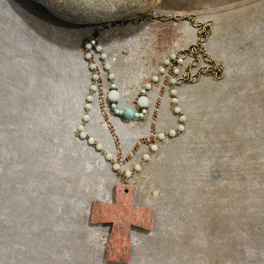 Vintage Rosary Chain Pendant Cross Layered Necklace Set