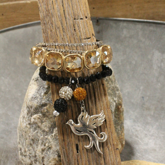 On Her Perch Golden Bird Bracelet Set