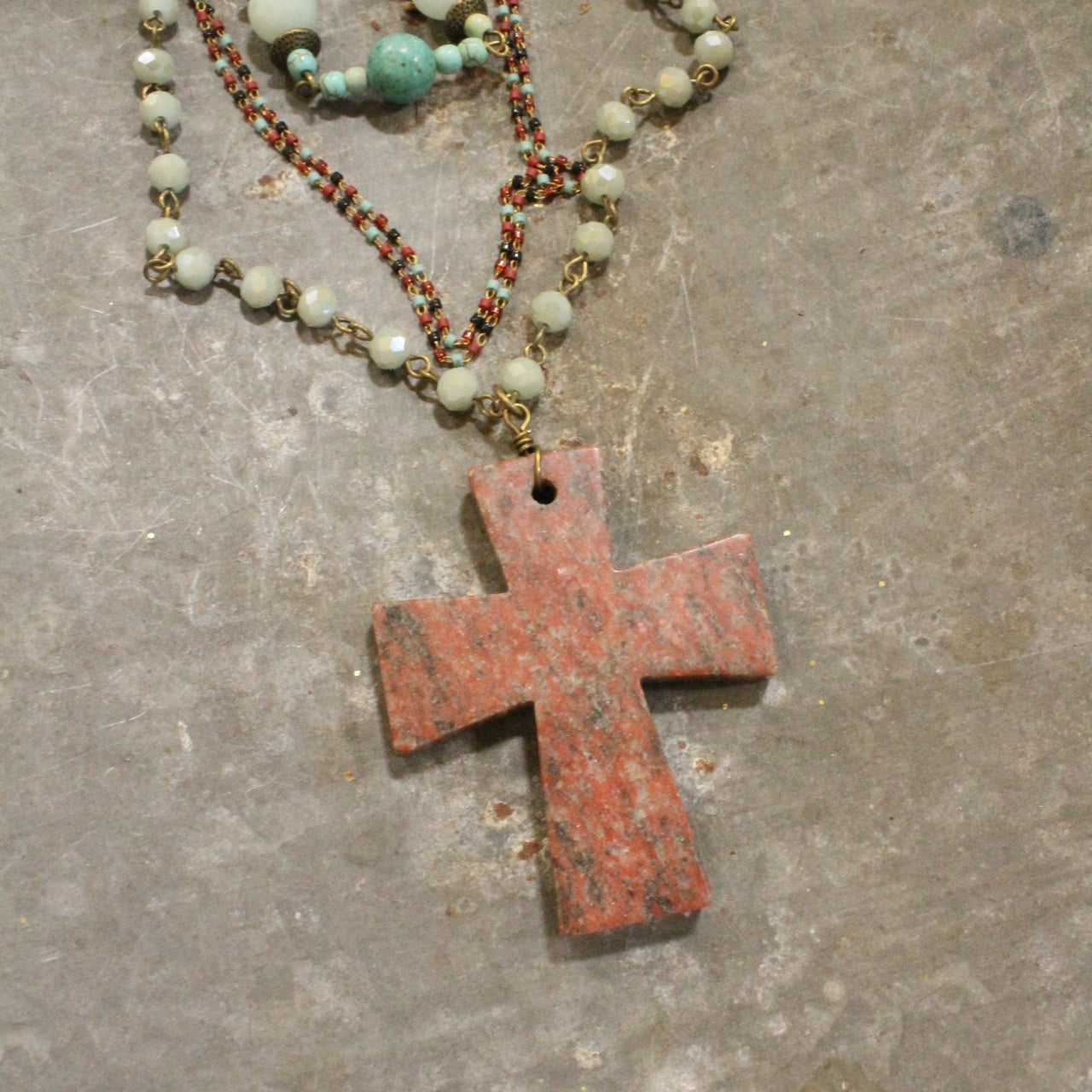 Vintage Rosary Chain Pendant Cross Layered Necklace Set