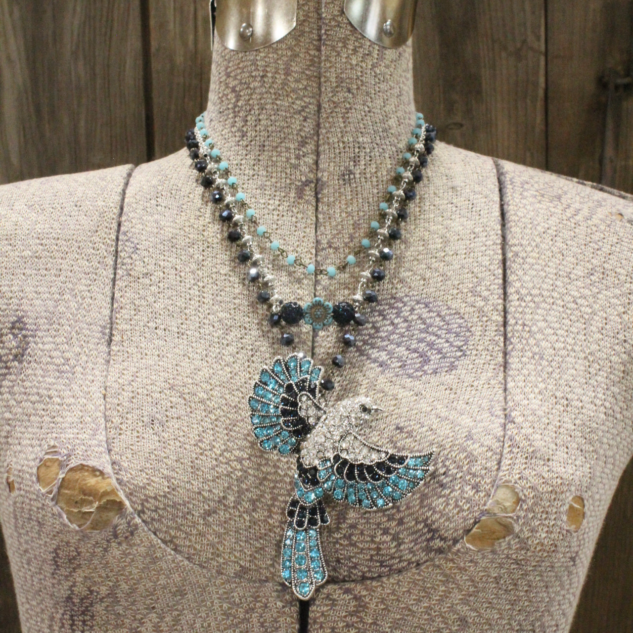 Gracefully Soaring Turquoise Bird Layered Necklace