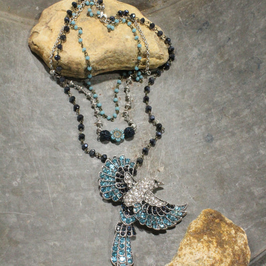 Gracefully Soaring Turquoise Bird Layered Necklace