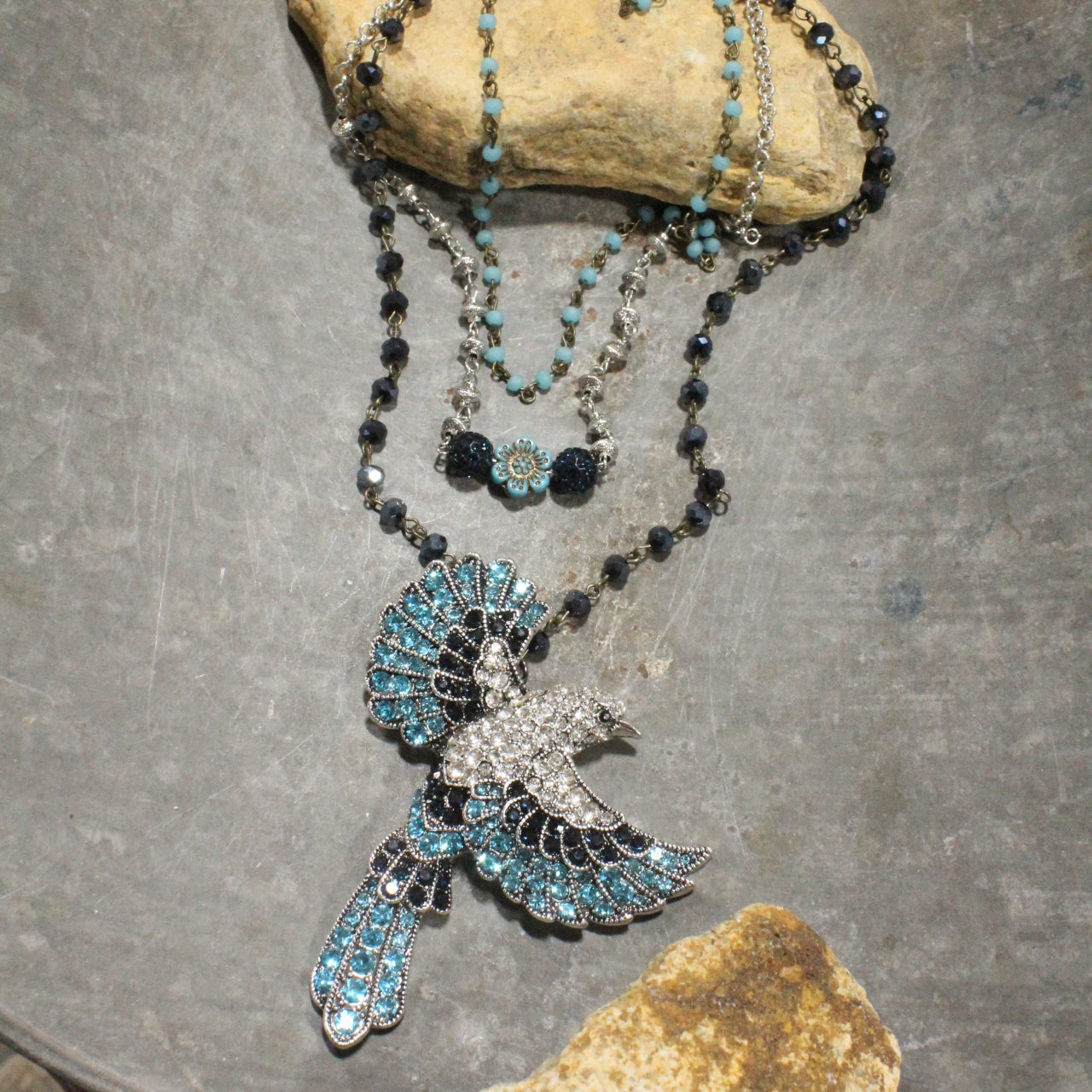Gracefully Soaring Turquoise Bird Layered Necklace
