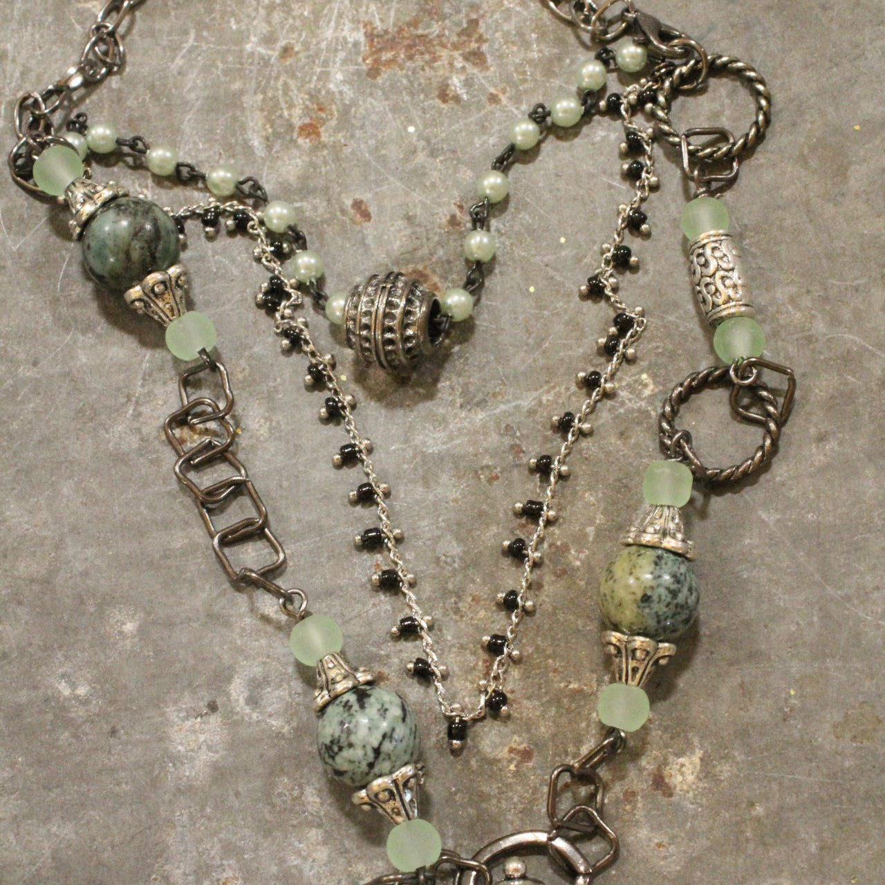 Hematite & Silver Stone Layered Necklace