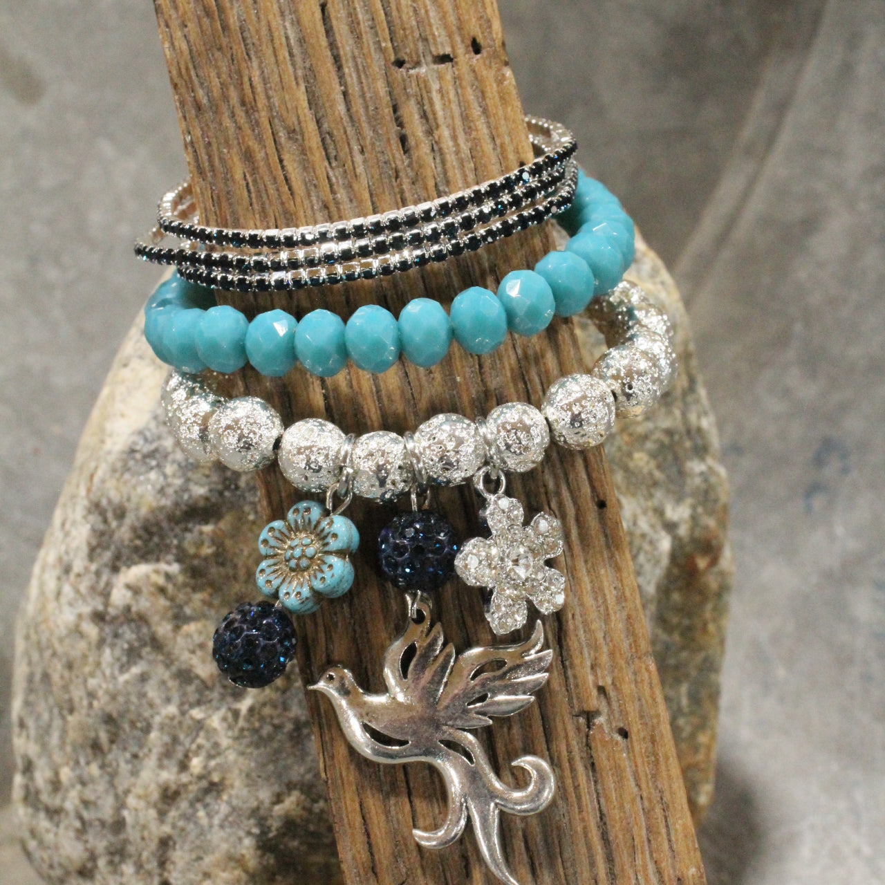 Gracefully Soaring Turquoise Bird Bracelet Set