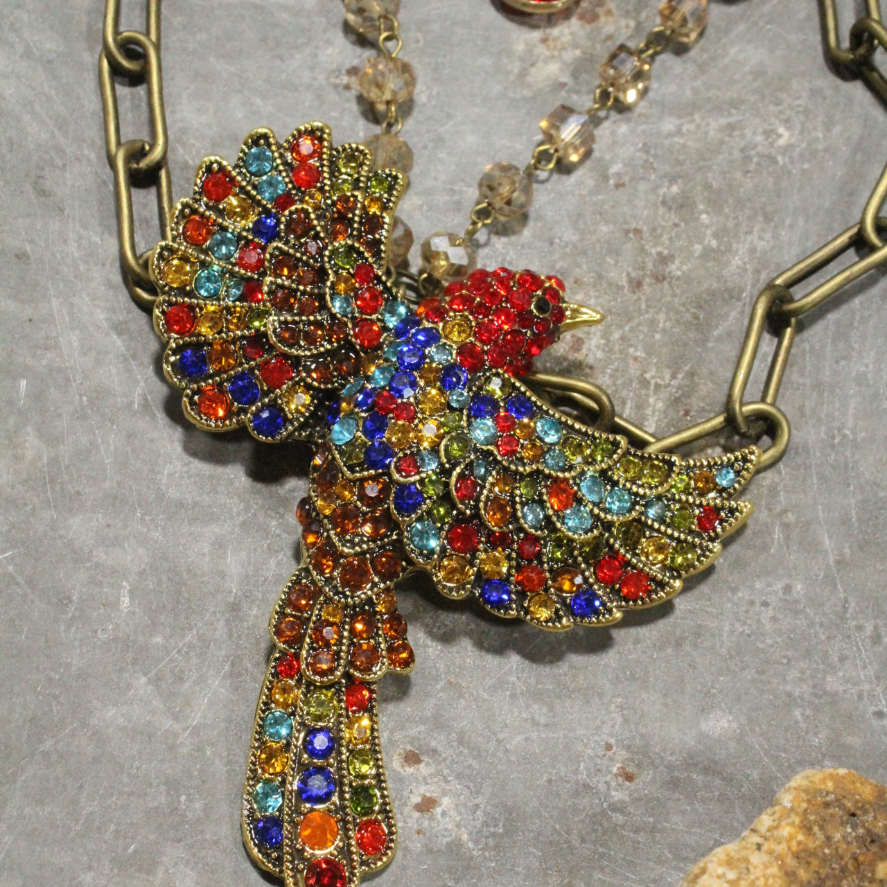 Gracefully Soaring Red Bird Layered Necklace