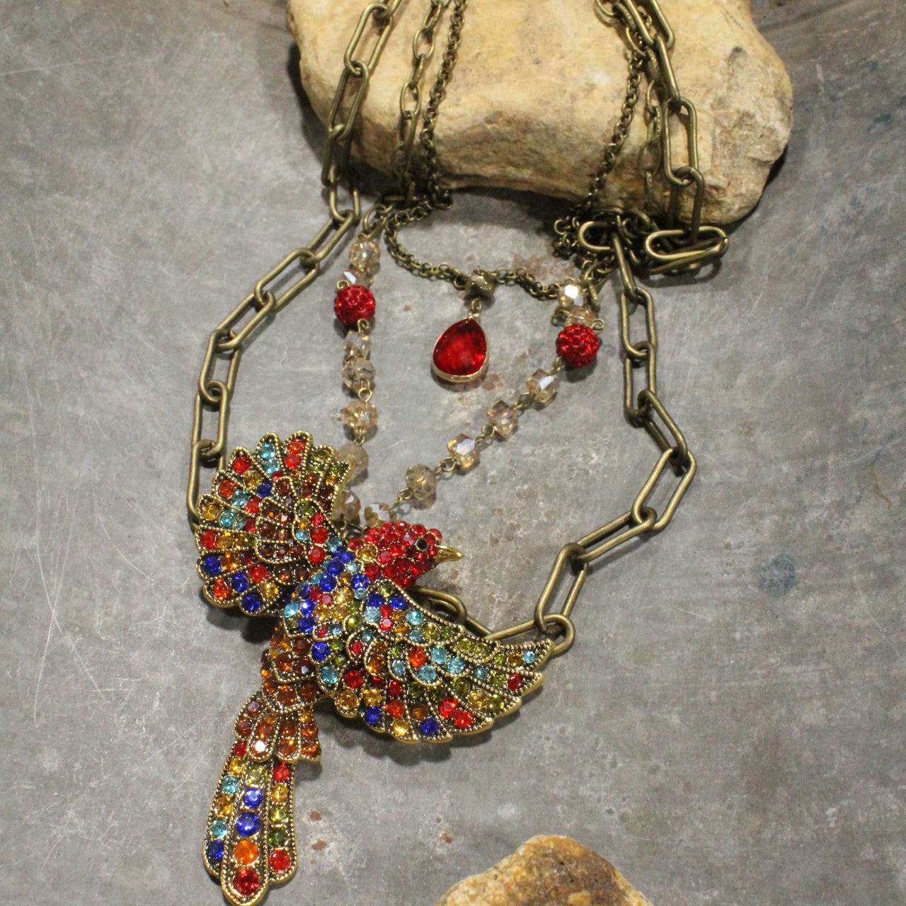 Gracefully Soaring Red Bird Layered Necklace