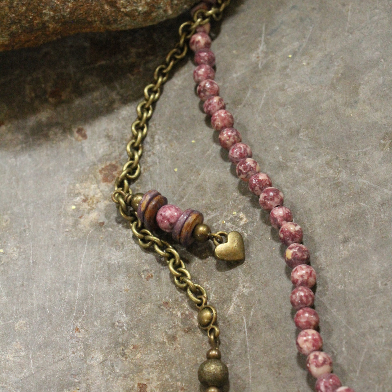 Layered With Bronze & Czech Hearts Stone Necklace Set