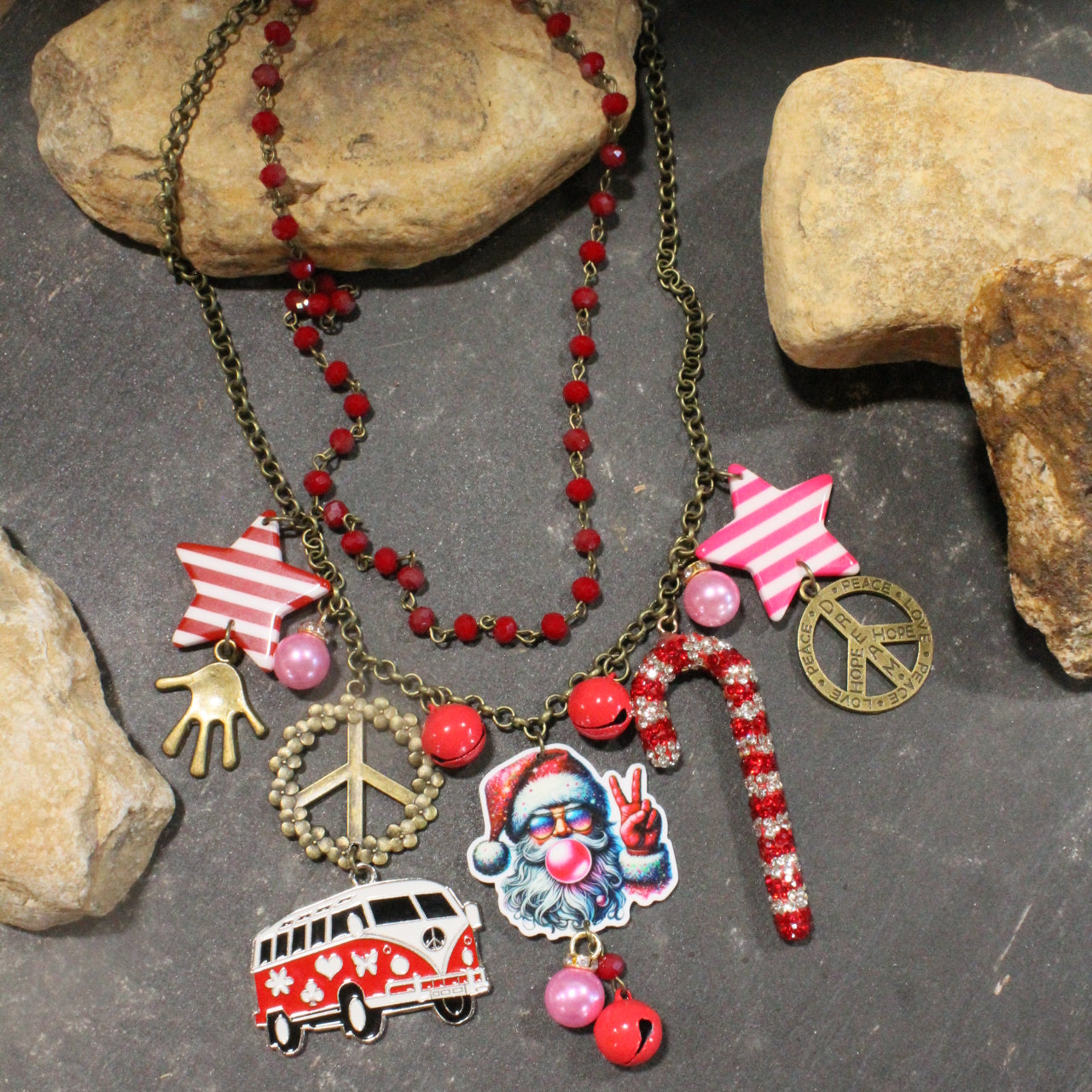 Groovy Bubble Gum Santa Charm'd Necklace