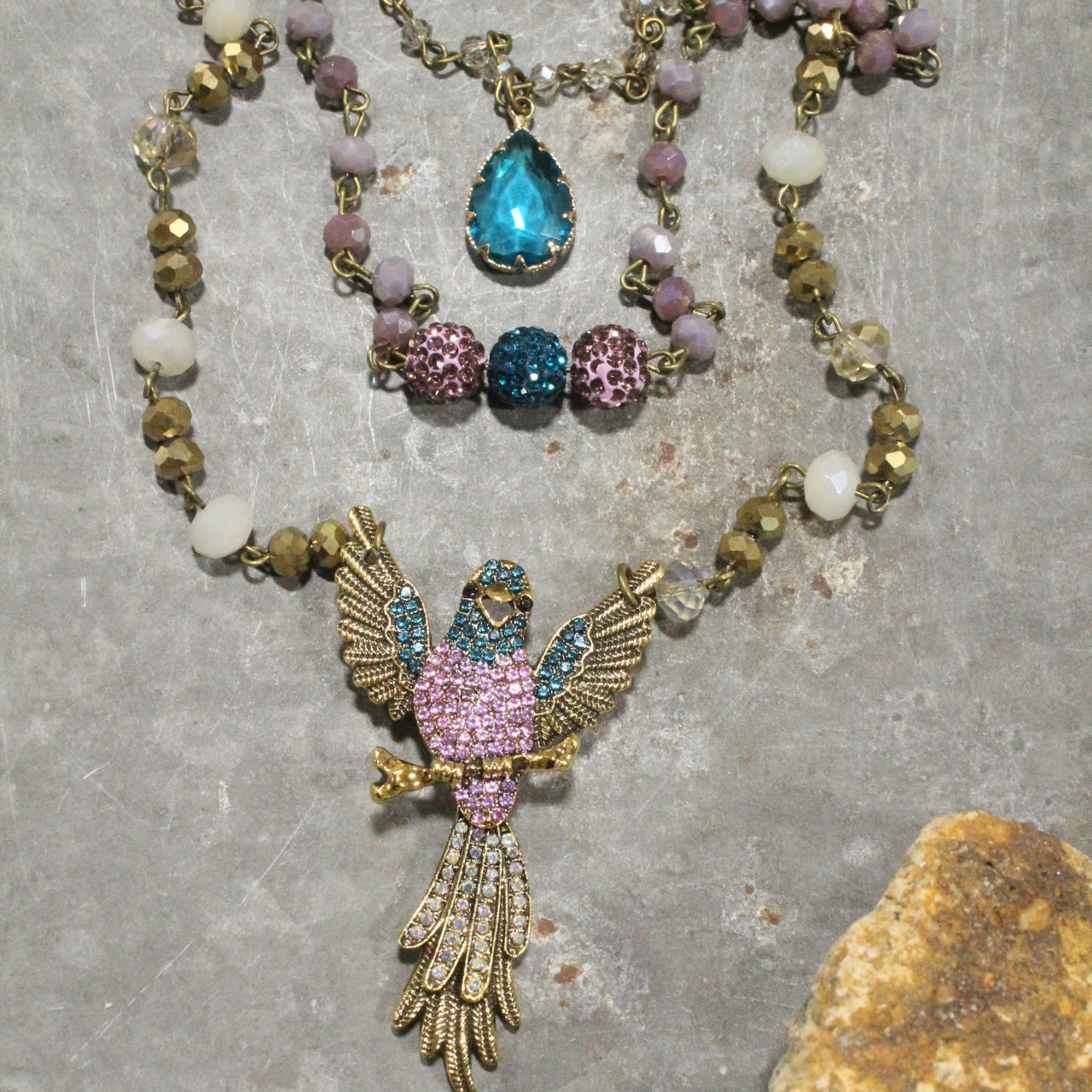 On Her Perch Purple Bird Layered Necklace