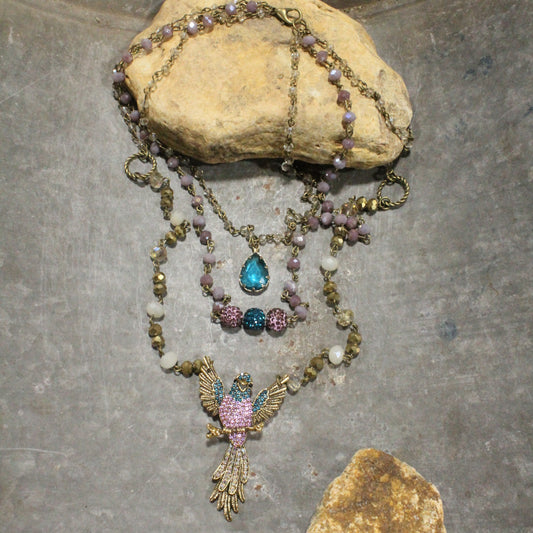 On Her Perch Purple Bird Layered Necklace