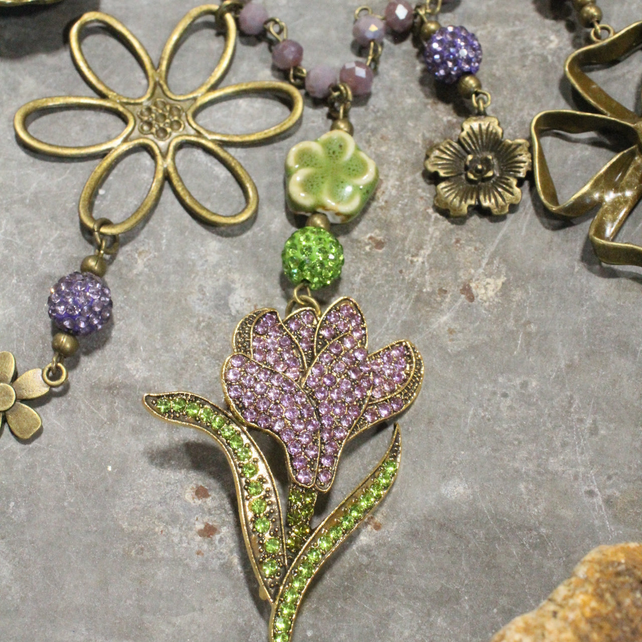 Blooming Purple Lilies Layered Necklace