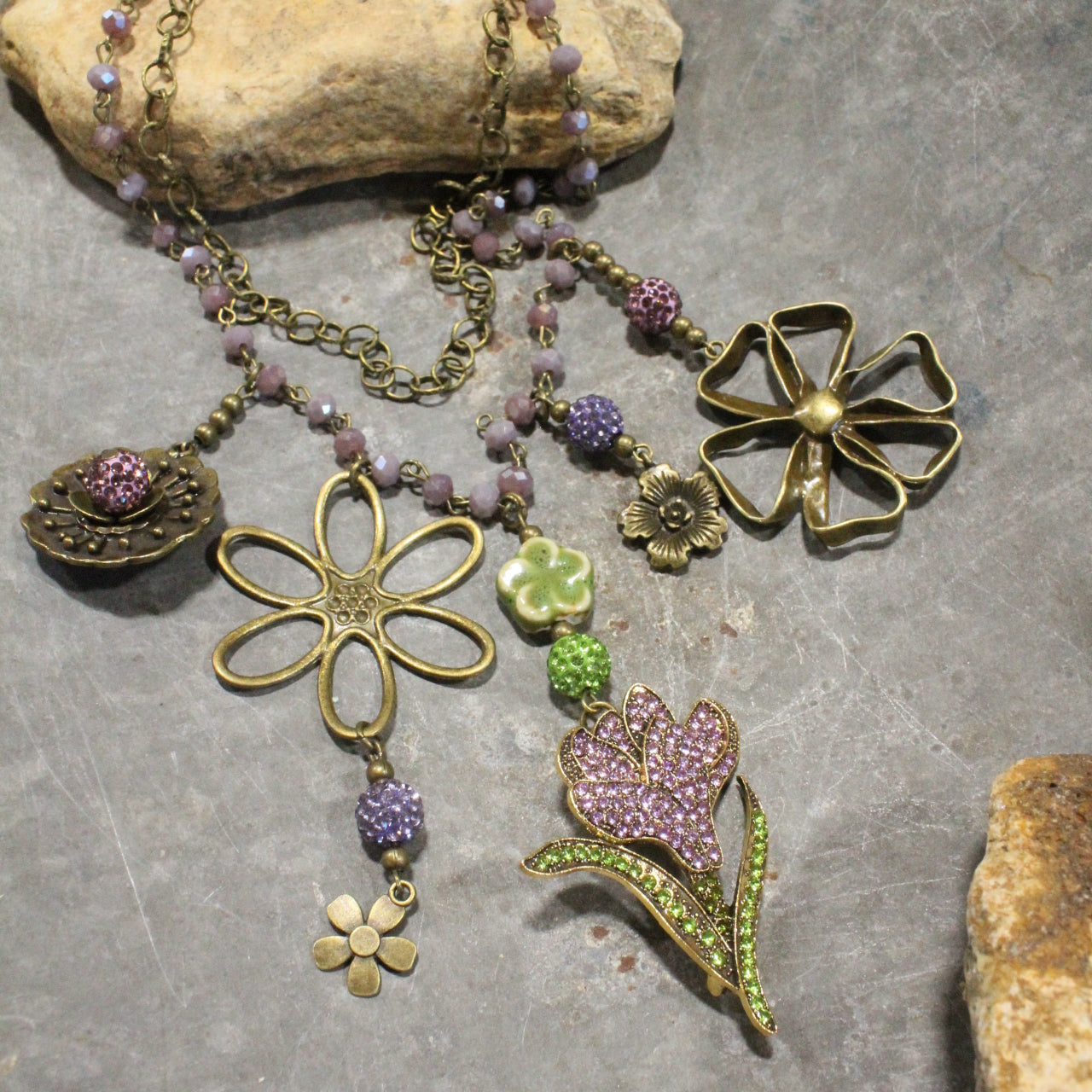 Blooming Purple Lilies Layered Necklace