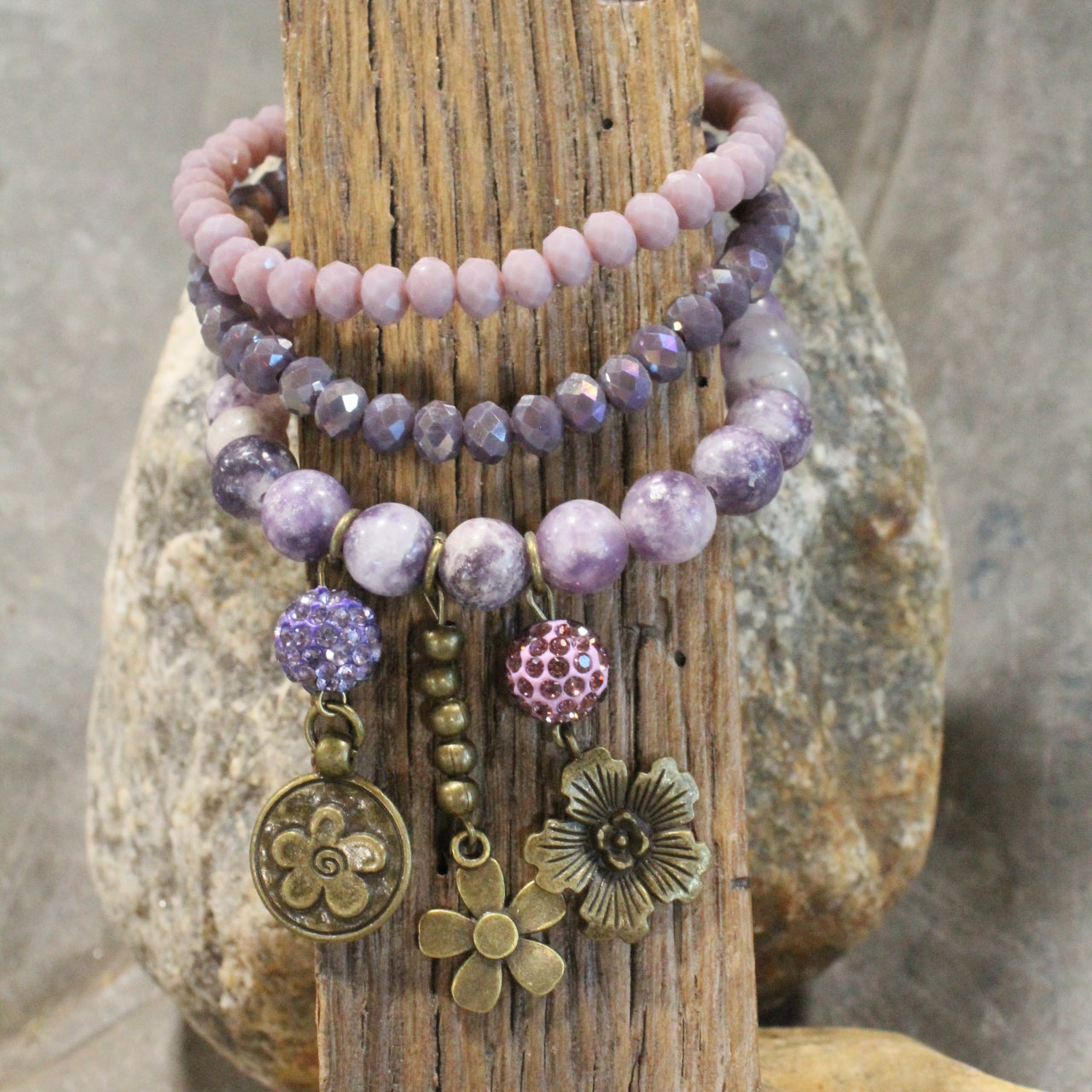 Blooming Purple Lilies Bracelet Set