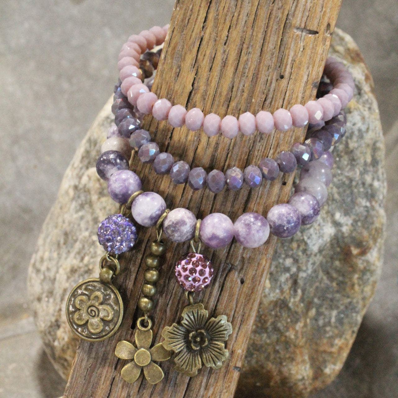 Blooming Purple Lilies Bracelet Set