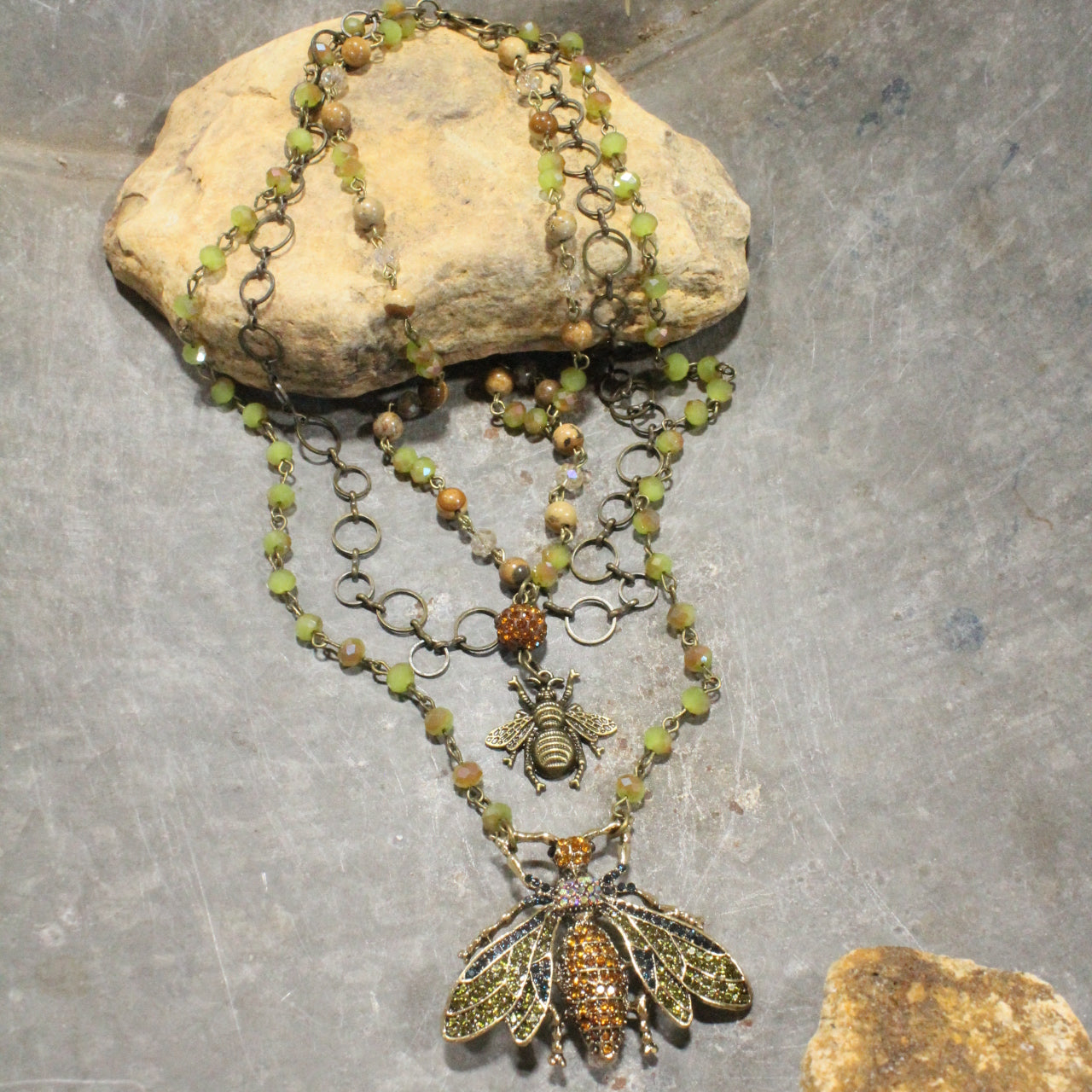 Buzzing Along Olive Layered Necklace