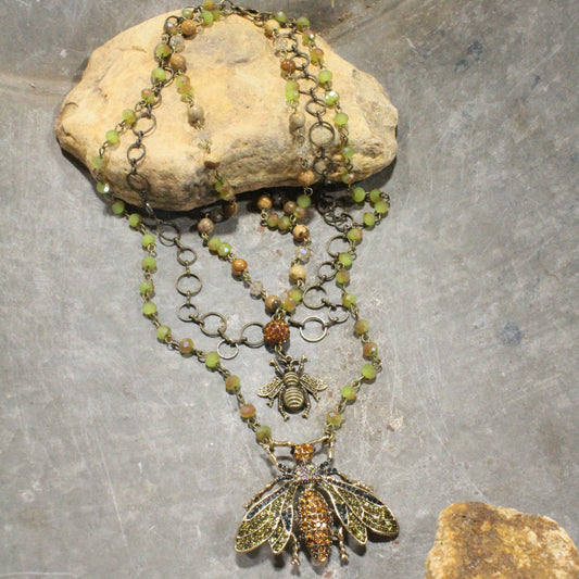 Buzzing Along Olive Layered Necklace