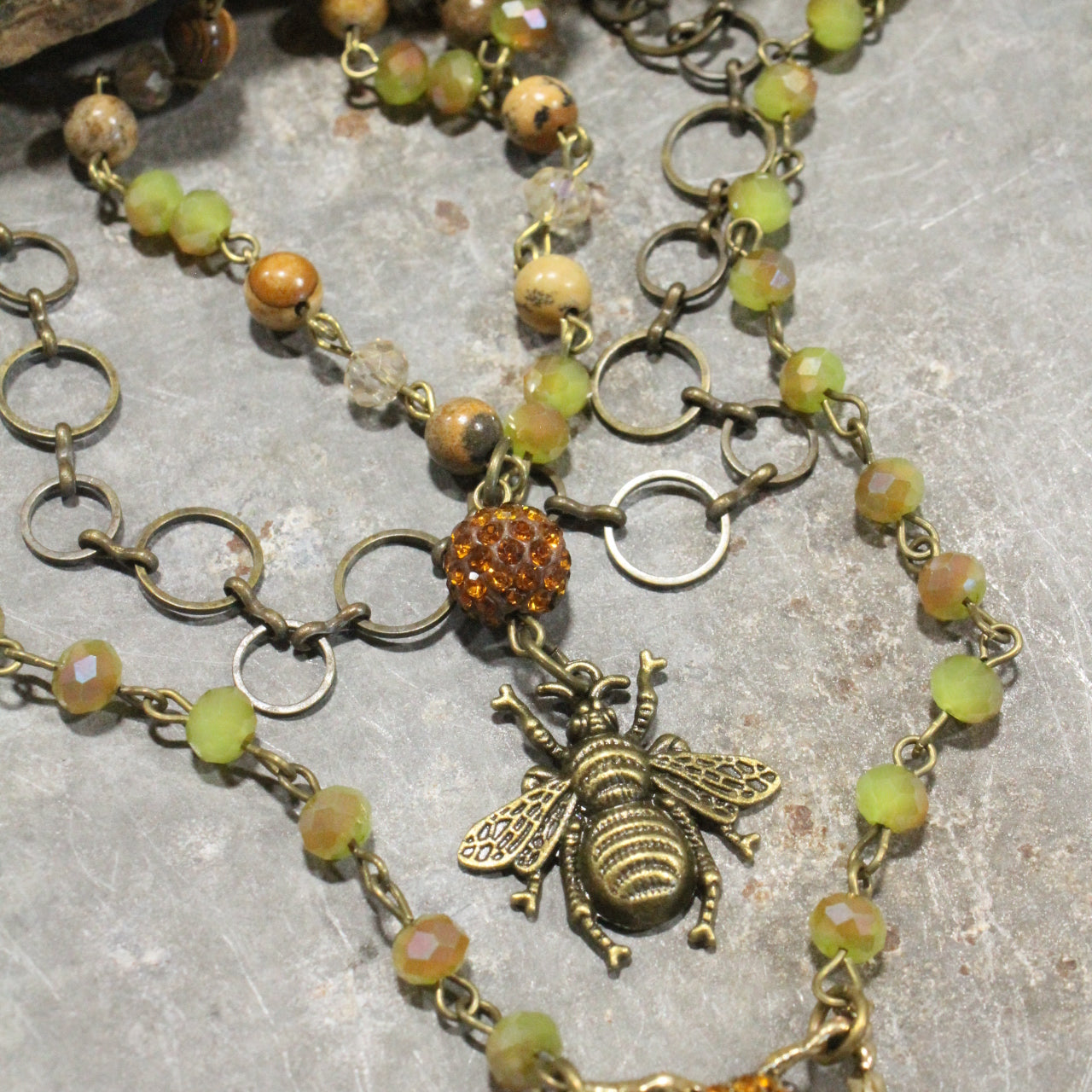 Buzzing Along Olive Layered Necklace