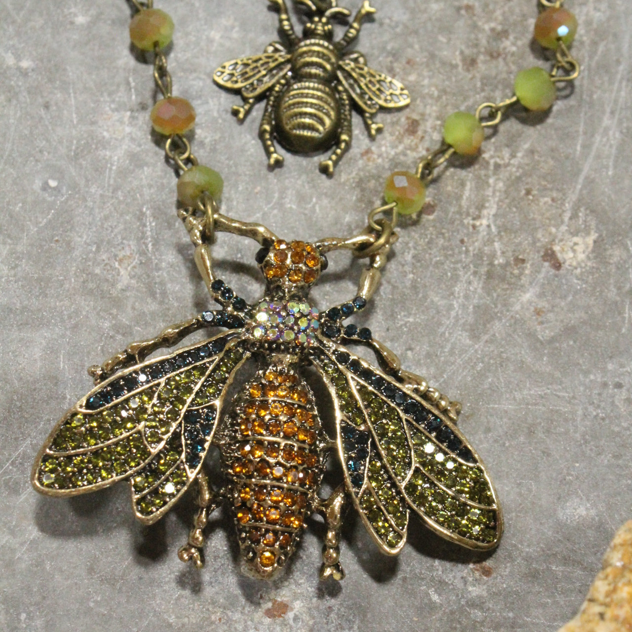 Buzzing Along Olive Layered Necklace