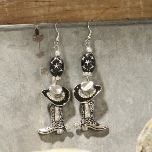 Hats Off/Boots On Black Dangle Earrings