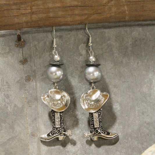 Hats Off/Boots On Gunmetal Gray Dangle Earrings