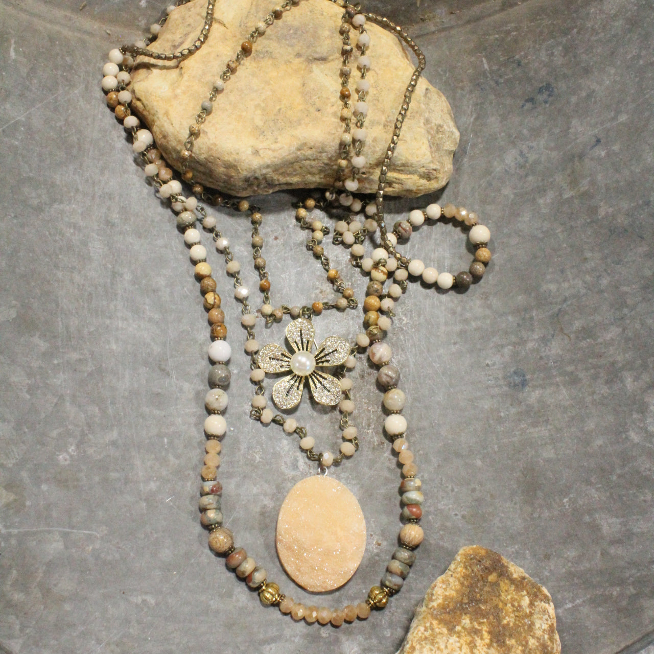 The Beauty In A Pearl Layered Flower Necklace