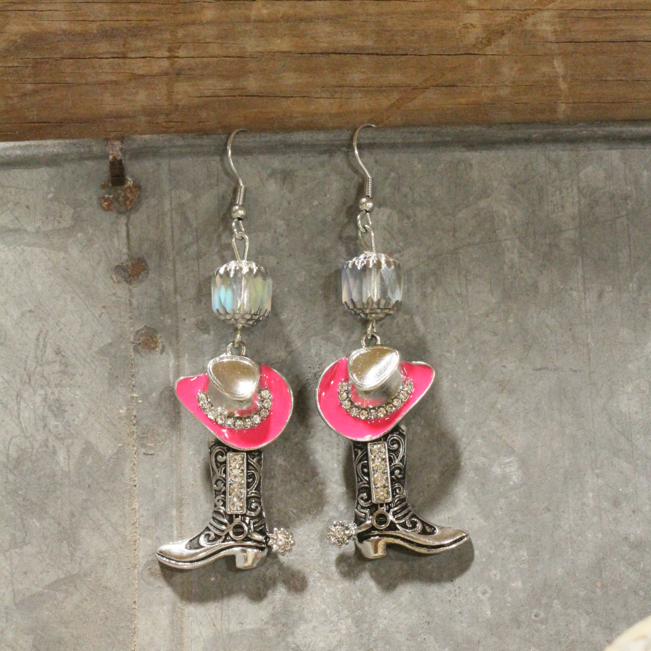 Hats Off/Boots On Pink Dangle Earrings