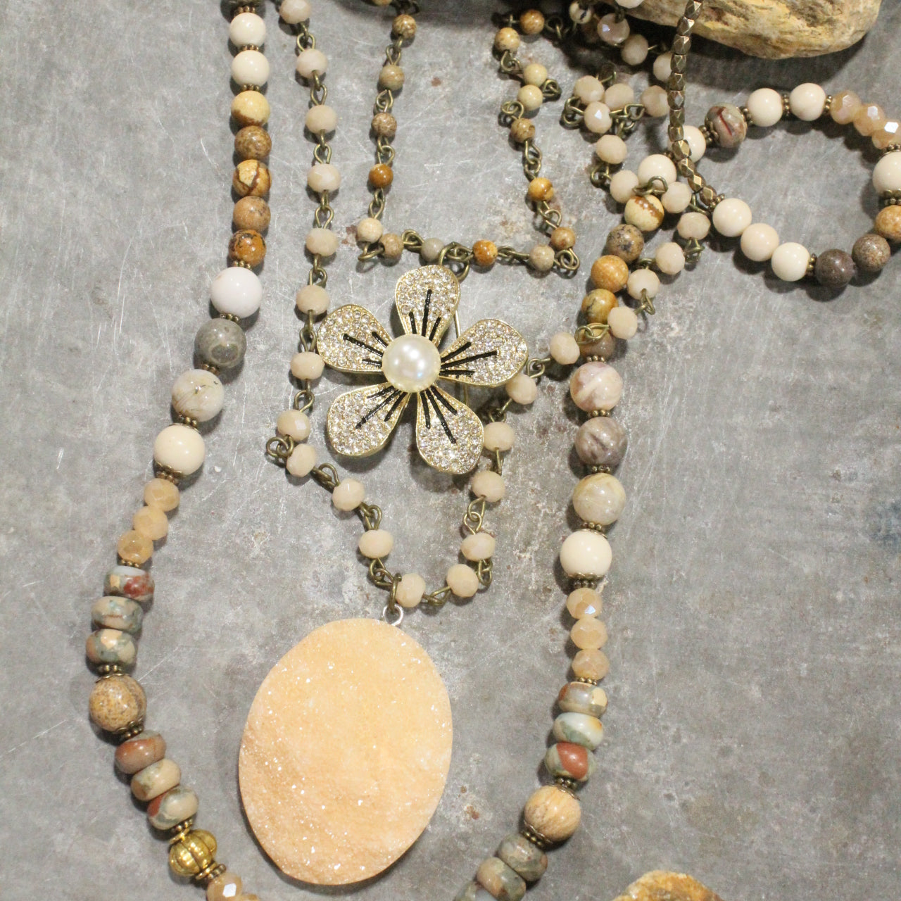 The Beauty In A Pearl Layered Flower Necklace