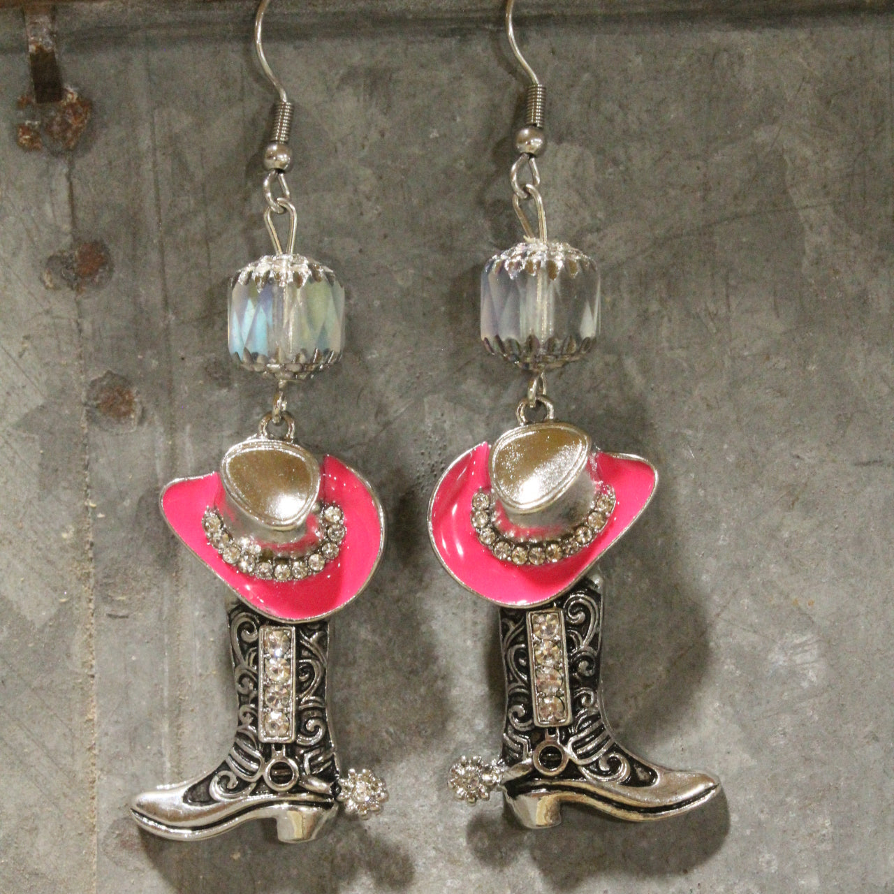 Hats Off/Boots On Pink Dangle Earrings