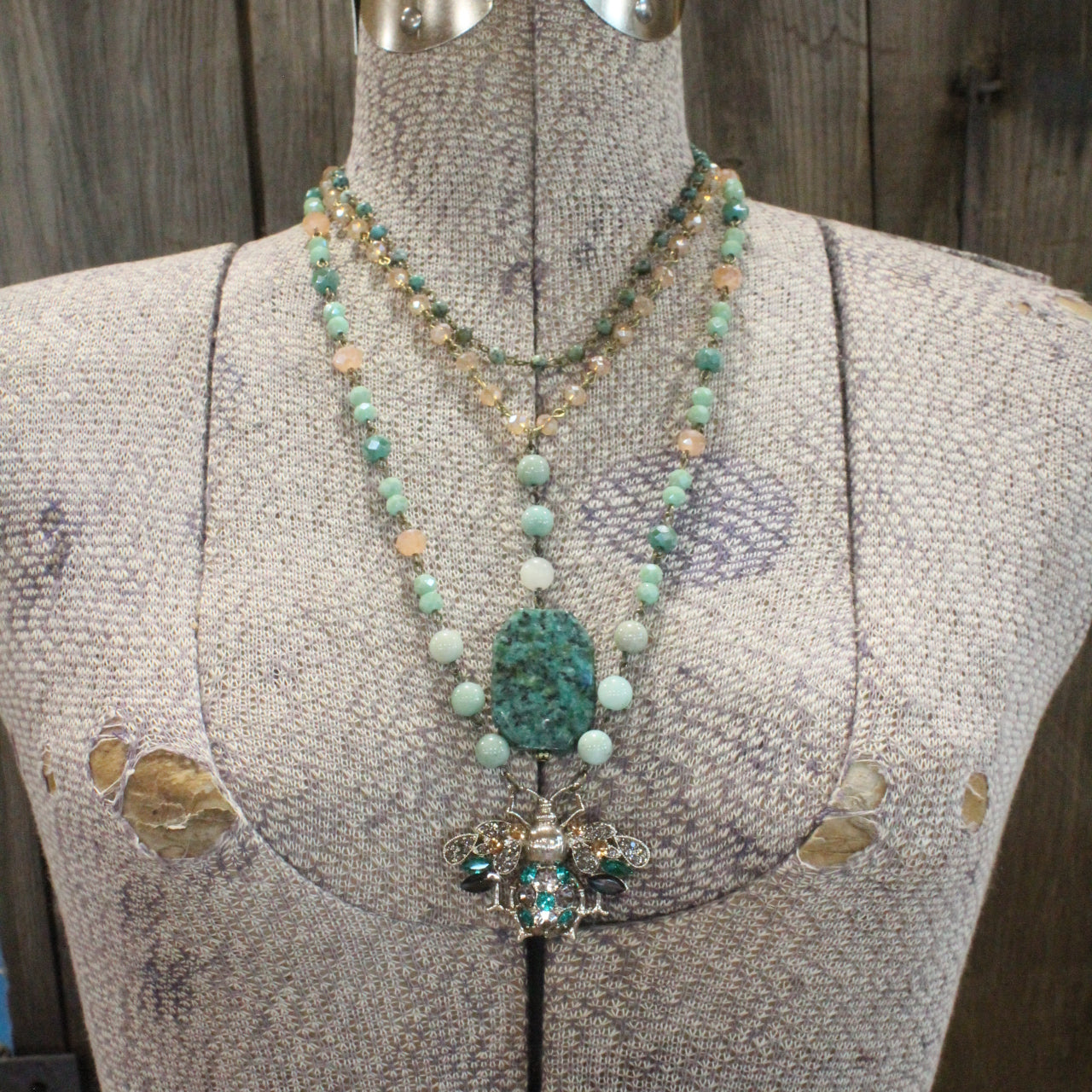 Buzzing Along Green Layered Necklace
