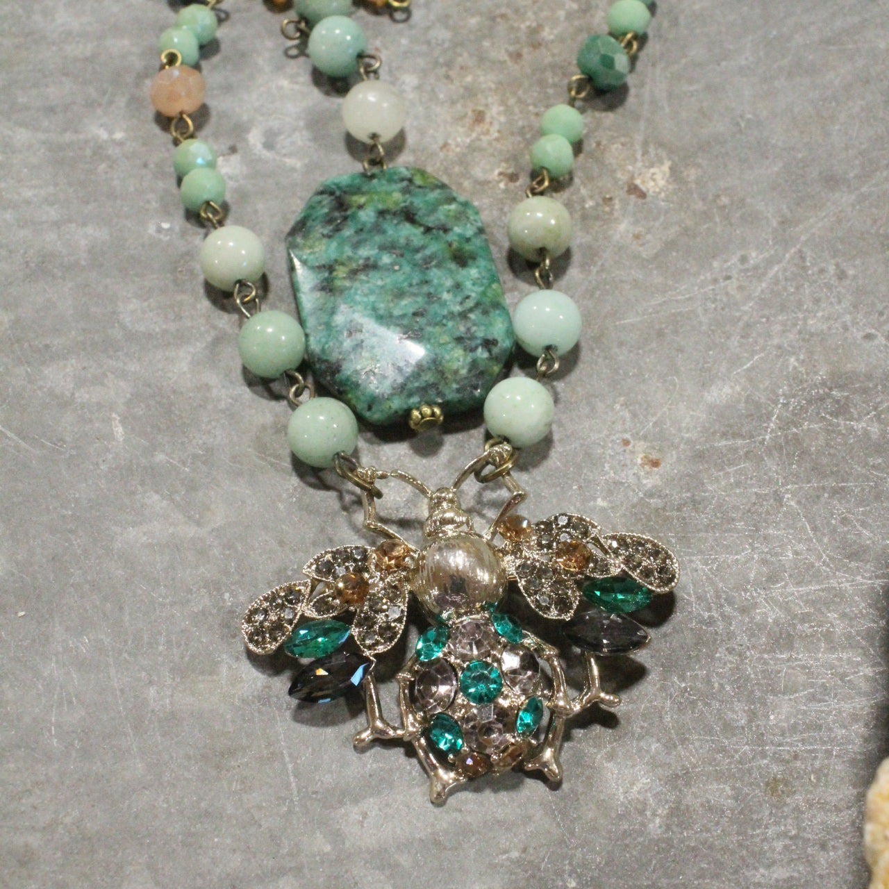 Buzzing Along Green Layered Necklace