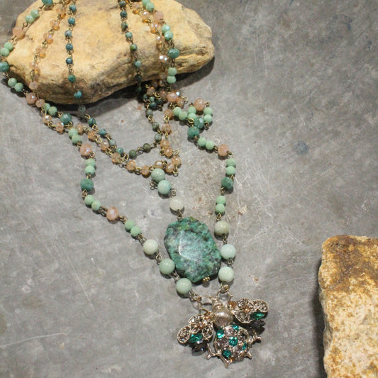 Buzzing Along Green Layered Necklace