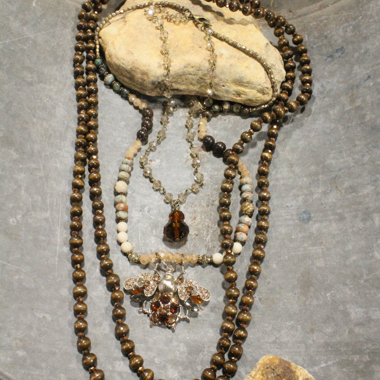 Buzzing Along Earth Tones Layered Necklace
