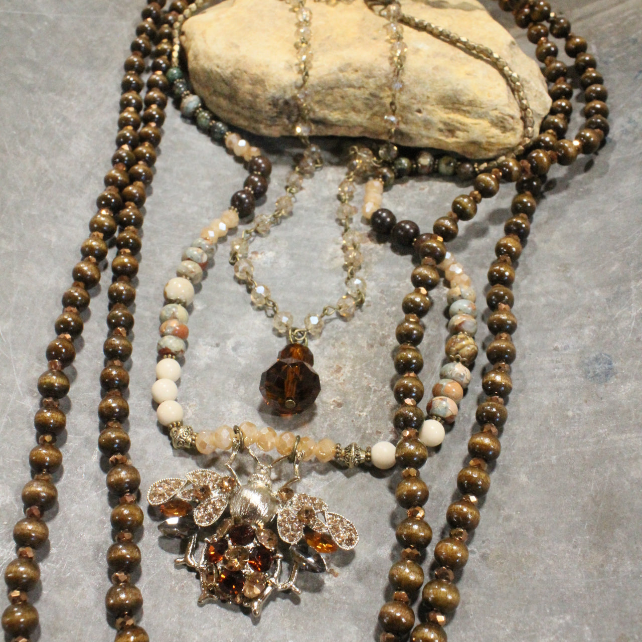 Buzzing Along Earth Tones Layered Necklace